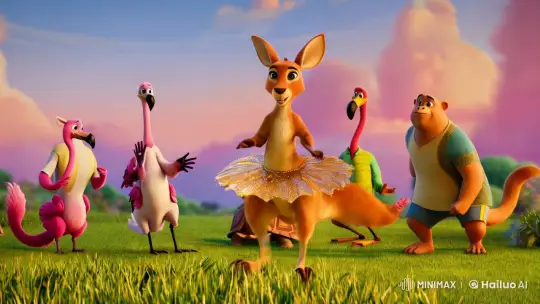 Kangaroo Leads Animated Dance Party in Vibrant Meadow – AI Generated Video | Hailuo AI