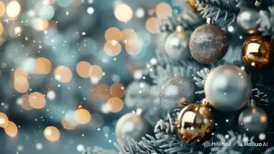 Magical 4K Christmas Tree Display in Serene Winter Scene – AI Generated Video | Hailuo AI
