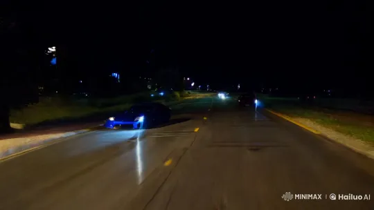 Nighttime Street Race: Two Cars Competing – AI Generated Video | Hailuo AI