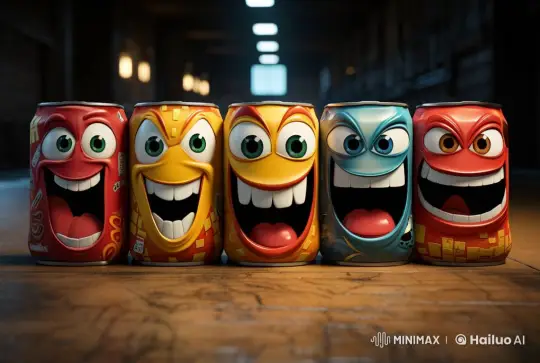 Animated Soda Cans Express Emotions in Live2D and Pixar Style – AI Generated Video | Hailuo AI