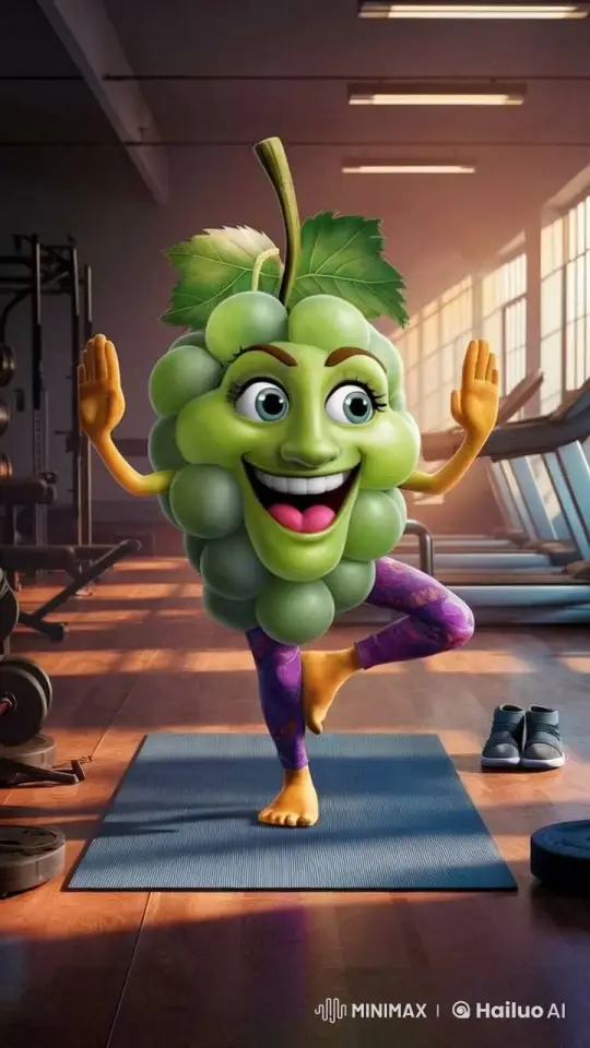 Animated Grape in Energetic Yoga Tree Pose – AI Generated Video | Hailuo AI