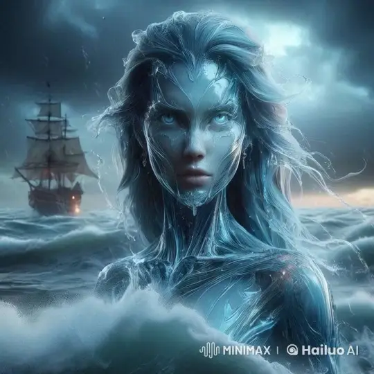 Sea Spirit Emerges to Confront Pirate Ship Amid Storm – AI Generated Video | Hailuo AI