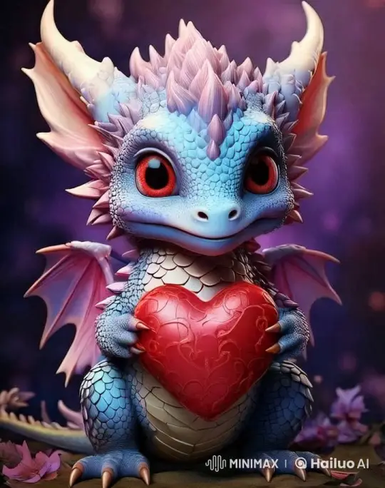 Baby Dragon Surprised by Exploding Heart Effect – AI Generated Video | Hailuo AI