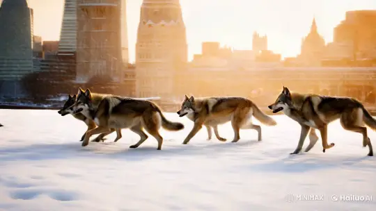 Wolves Dance Through Snow-Covered London Skyline – AI Generated Video | Hailuo AI