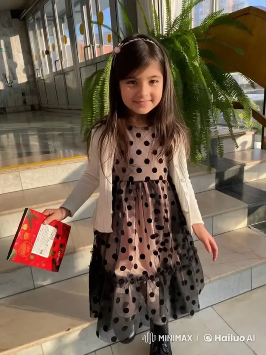 Innocent Curiosity: Girl Plays with Fern in Marble Staircase Setting – AI Generated Video | Hailuo AI