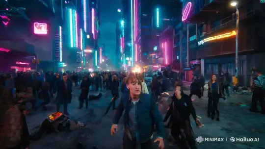 Cyberpunk City Chaos: Drone View of Street Battles – AI Generated Video | Hailuo AI