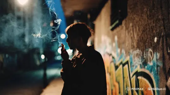 Isolated Figure Smokes in Urban Alleyway – AI Generated Video | Hailuo AI
