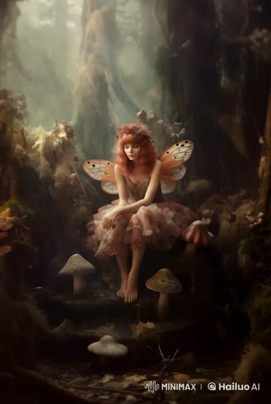 Enchanted Forest Fairy Amidst Mushroom Throne – AI Generated Video | Hailuo AI