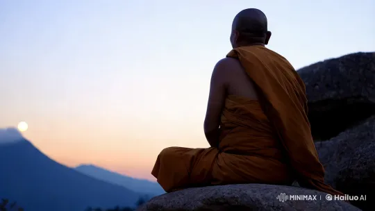 Monk in Contemplation at Twilight's Edge – AI Generated Video | Hailuo AI