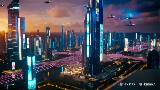 Futuristic Cityscape with Silhouetted Observer – AI Generated Video | Hailuo AI