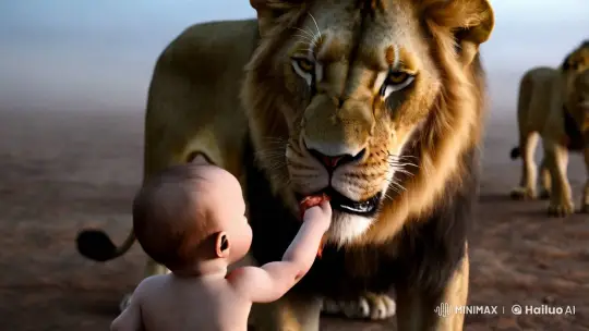 Innocent Toddler Approaches Roaring Lions – AI Generated Video | Hailuo AI