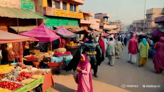 Batman Stands Out in Pakistani Street in Surreal Encounter – AI Generated Video | Hailuo AI