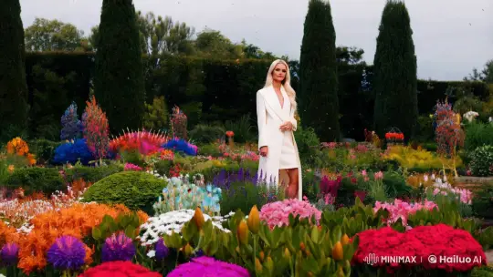 Elegant Woman in Enchanted Garden with Falling Dollars – AI Generated Video | Hailuo AI
