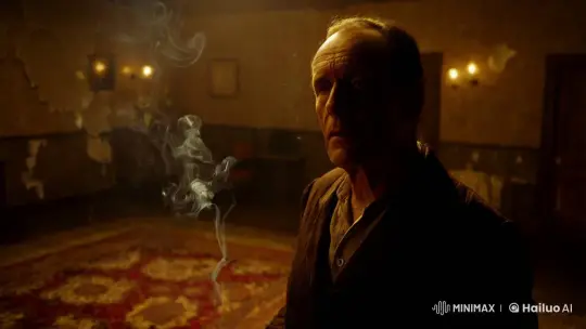 Contemplative Man in a Smoky, Dimly Lit Room – AI Generated Video | Hailuo AI