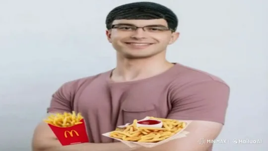 Man with Glasses Pulls Gun, Throws Fries in Animated Video – AI Generated Video | Hailuo AI
