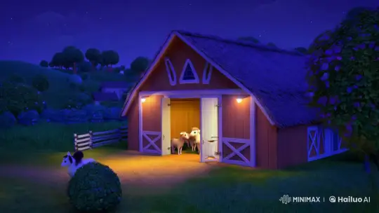 Tranquil Nighttime Farm Scene in Lalafun's 3D Animation – AI Generated Video | Hailuo AI