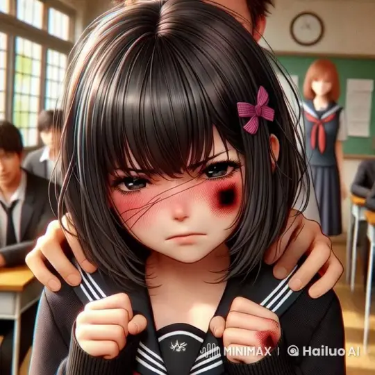 Anime Girl Crying in Classroom with Comforting Hands – AI Generated Video | Hailuo AI