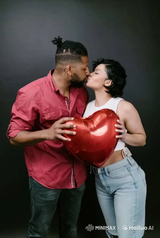 Affectionate Couple Dancing with Heart Balloon – AI Generated Video | Hailuo AI