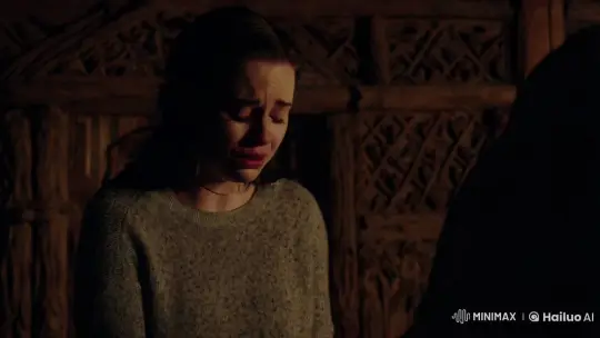 Sad Young Woman in Dimly Lit Wooden House – AI Generated Video | Hailuo AI