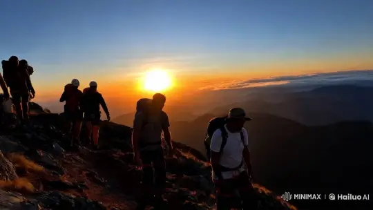 Dawn Climb: Silhouettes Against a Sunrise Sky – AI Generated Video | Hailuo AI