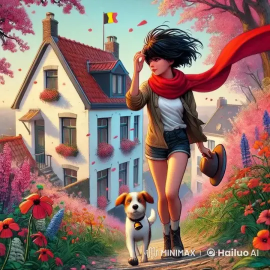 Joyful Girl and Playful Dog in a Vibrant Village – AI Generated Video | Hailuo AI