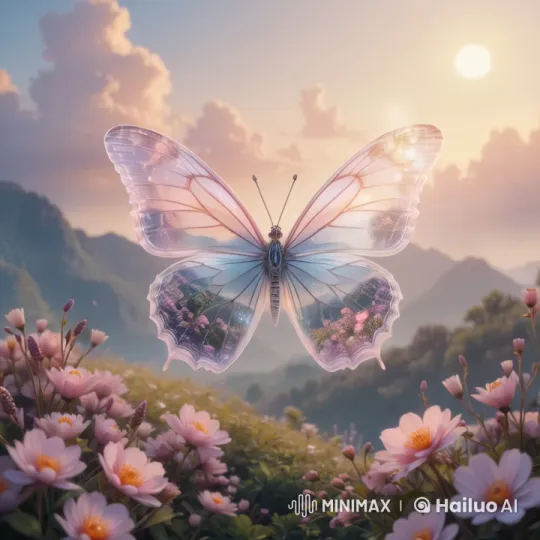 Enchanted Meadow with Shimmering Butterfly at Sunset – AI Generated Video | Hailuo AI