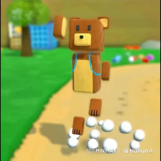 Playful Bear Hops Joyfully on Colorful Pathway – AI Generated Video | Hailuo AI