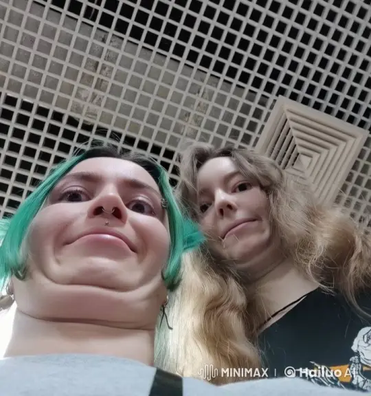 Green-haired Woman Swallows Camera in Intense Live2D Short – AI Generated Video | Hailuo AI