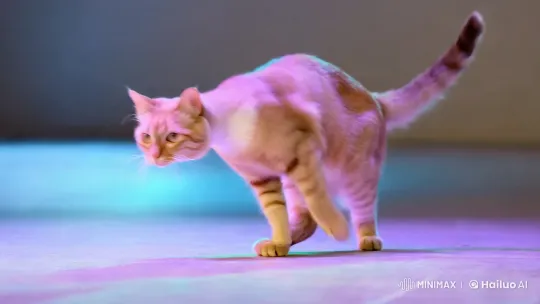 Graceful Feline Dancer Showcases Artistry in Minimalist Set – AI Generated Video | Hailuo AI