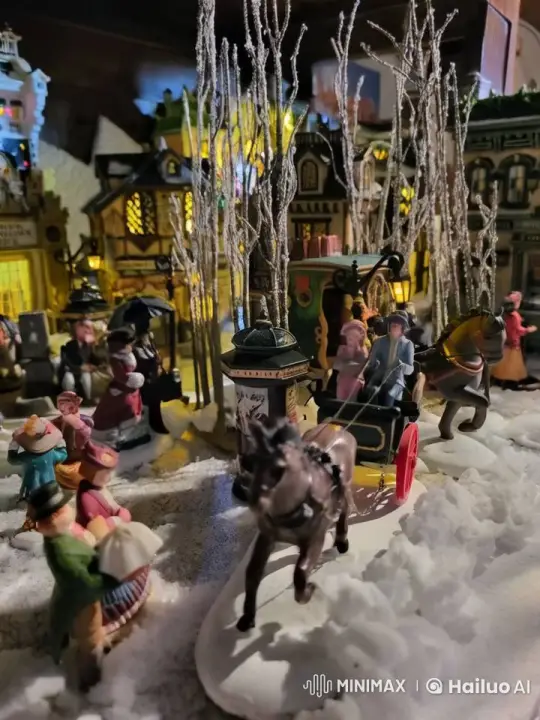 Winter Village Scene: Horse-Drawn Carriage and Lively Community – AI Generated Video | Hailuo AI