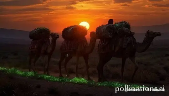 Caravan of Camels in Desert at Sunset - 2025 Greetings – AI Generated Video | Hailuo AI
