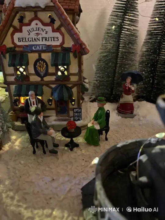 Belgian Frites Cafe: Cozy Winter Night in Snowy Village – AI Generated Video | Hailuo AI