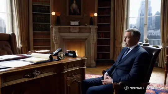 Prime Minister Reflects in Opulent Office Setting – AI Generated Video | Hailuo AI