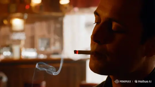 Intimate Mood: Man Smokes in Dim Bar – AI Generated Video | Hailuo AI