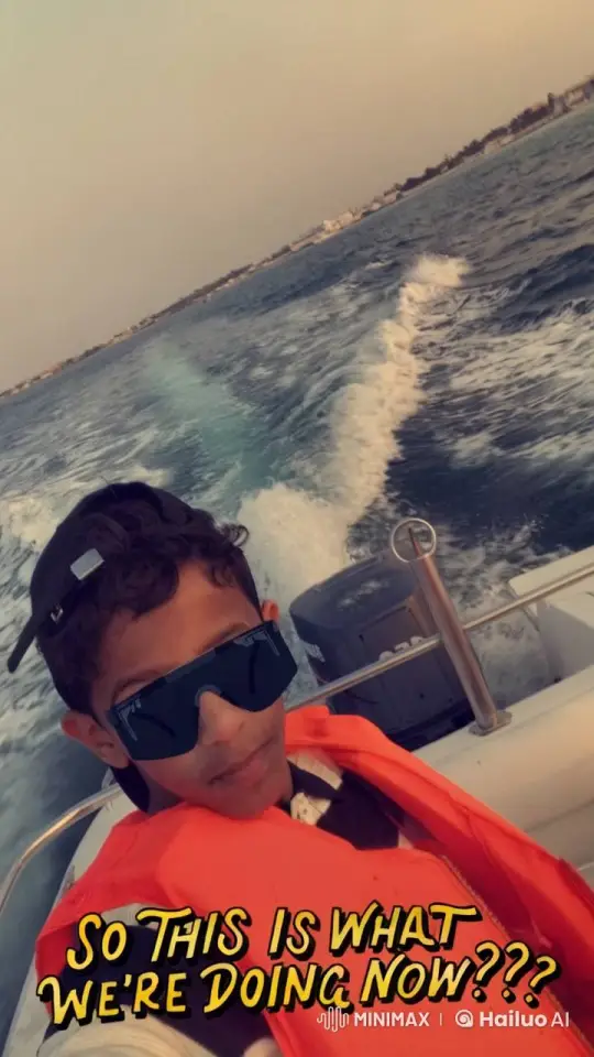 Young Boy Smokes on Speeding Boat with Clear Sky – AI Generated Video | Hailuo AI