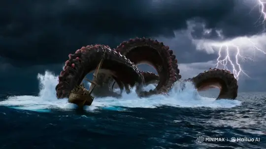 Colossal Kraken Engulfs Ship in Stormy Seas – AI Generated Video | Hailuo AI