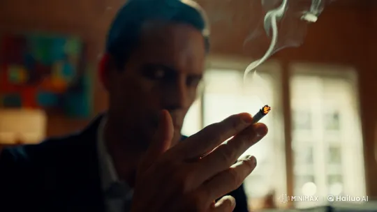 Mysterious Man Smoking in Art-Laden Room – AI Generated Video | Hailuo AI