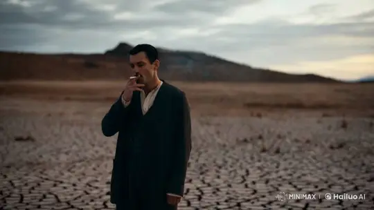 Solitary Man Smokes in Desolate Landscape at Twilight – AI Generated Video | Hailuo AI