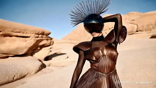 Futuristic Fashion in Desert Setting – AI Generated Video | Hailuo AI