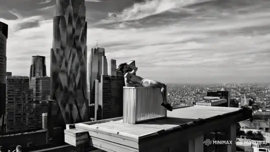 Muscular Man Reflects in Noir Urban Skyline – AI Generated Video | Hailuo AI