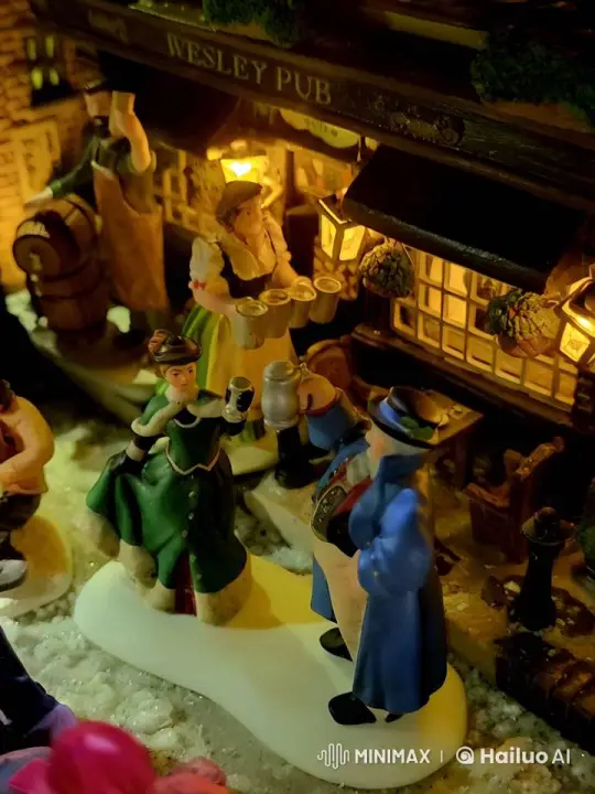 Festive Celebration at the Wesley Pub with Animated Figures – AI Generated Video | Hailuo AI