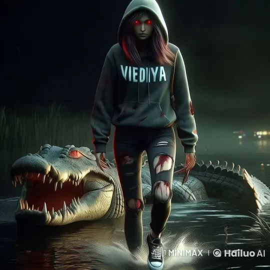 Mysterious Woman with Alligator in Nocturnal Pursuit – AI Generated Video | Hailuo AI
