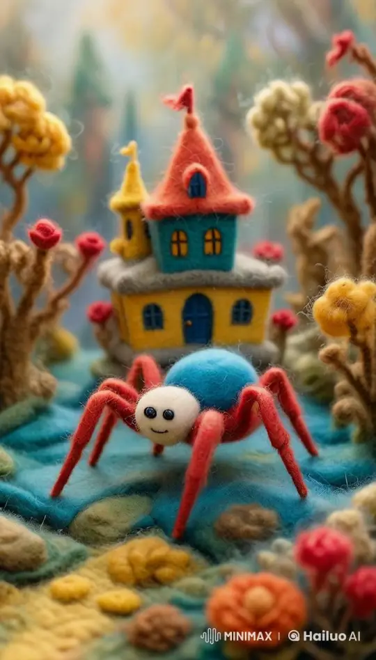 Whimsical Felted Spider Explores Animated Land – AI Generated Video | Hailuo AI