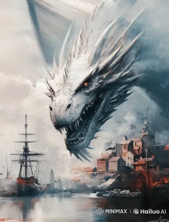 White Dragon Over Coastal Town in Live2D Animation – AI Generated Video | Hailuo AI