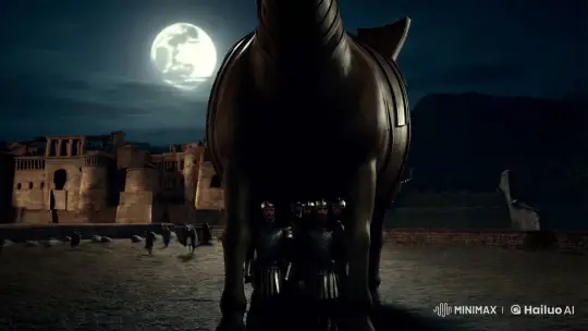 The Silent Departure: Trojan Soldiers from the Wooden Horse – AI Generated Video | Hailuo AI