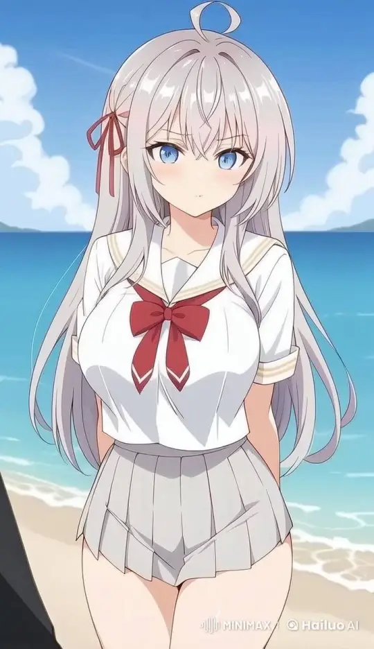 Silver-haired Anime Girl in Serene Beach Setting – AI Generated Video | Hailuo AI