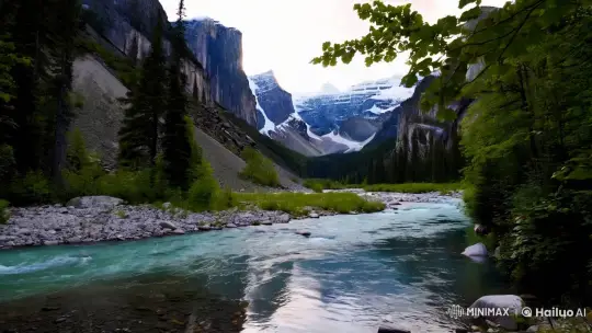 Tranquil Mountain Landscape with Flowing River – AI Generated Video | Hailuo AI