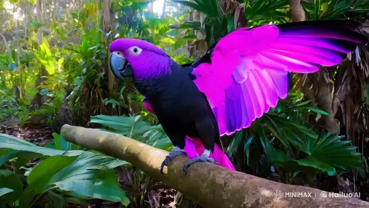 Neon Cockatoo Showcases Vibrant Plumage in Amazon Jungle – AI Generated Video | Hailuo AI
