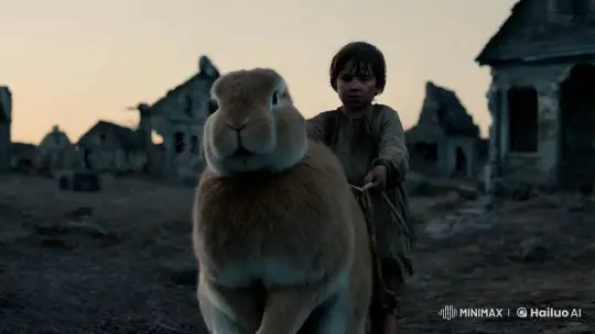 Child and Giant Rabbit Amidst Ruins – AI Generated Video | Hailuo AI