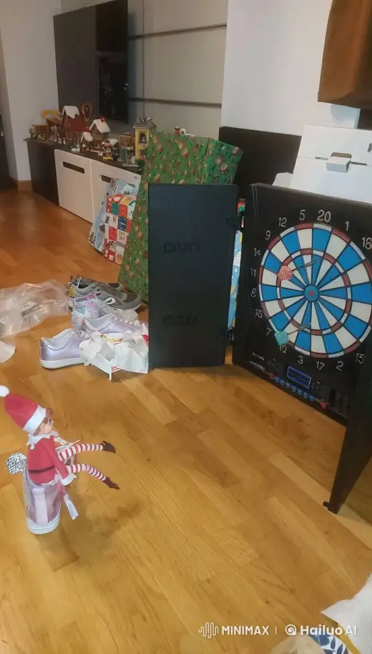 Cozy Holiday Room with Swinging Elf and Festive Decor – AI Generated Video | Hailuo AI